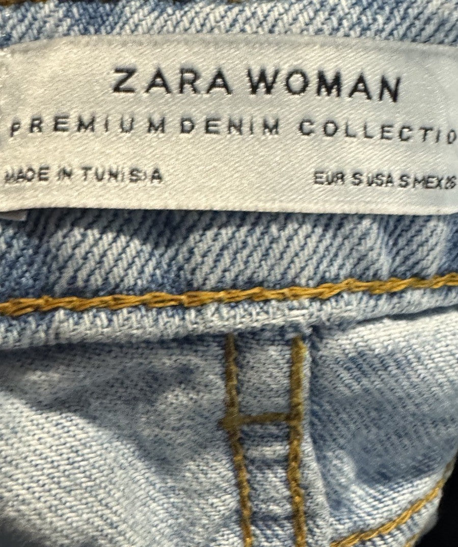 Zara Woman Denim Skirt Women's Size S Blue Frayed Hem Casual