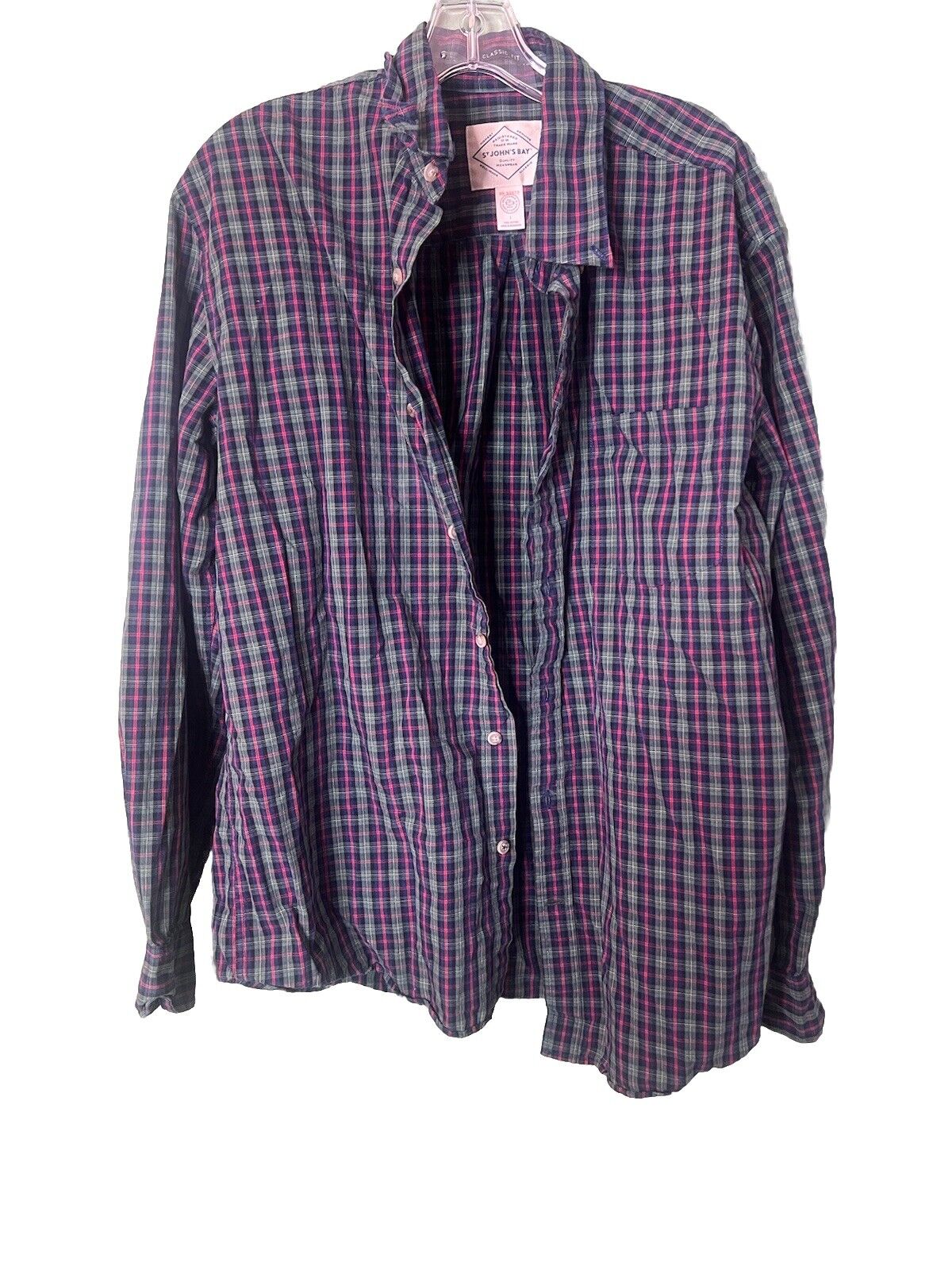 St. John's Bay Classic Fit Button-Down Shirt Large Long Sleeve Plaid