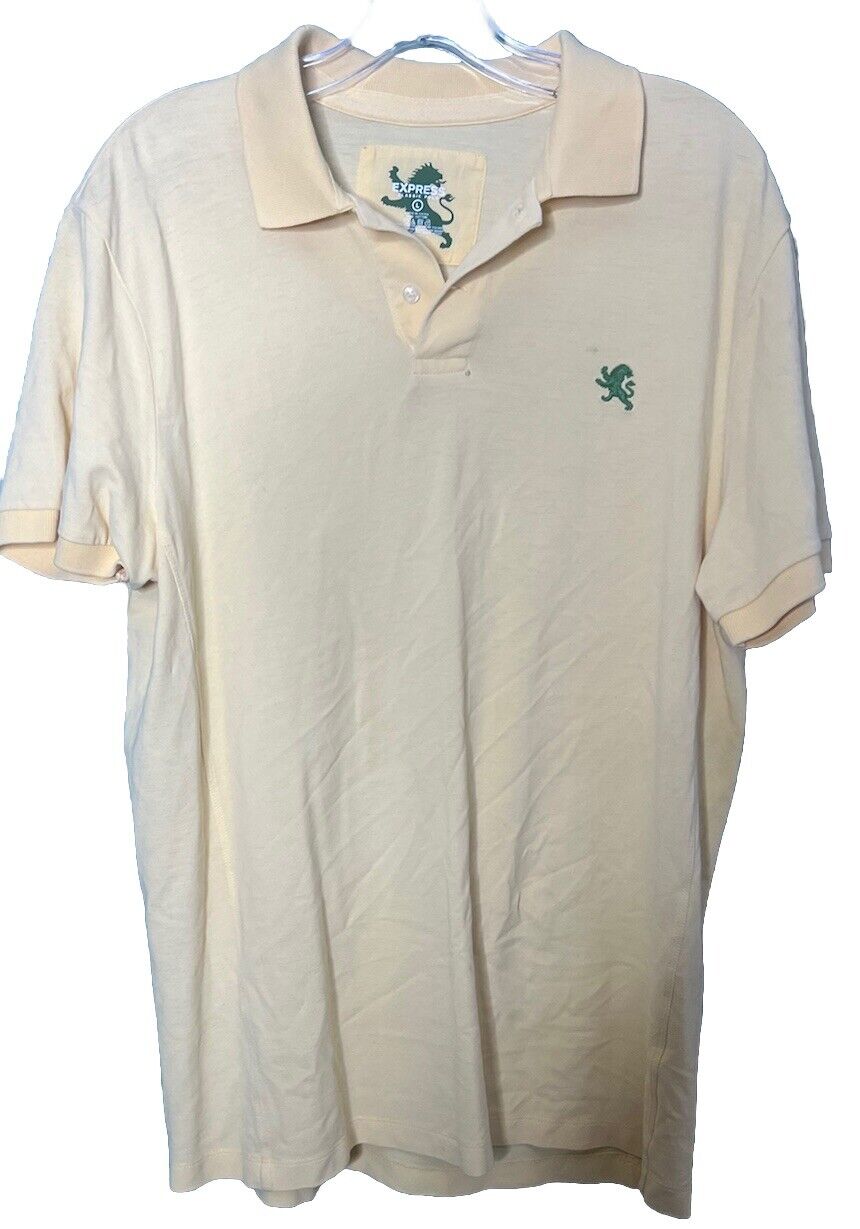 Express Pique Mens Polo Shirt Yellow Large Cotton Collard Short Sleeve Pullover