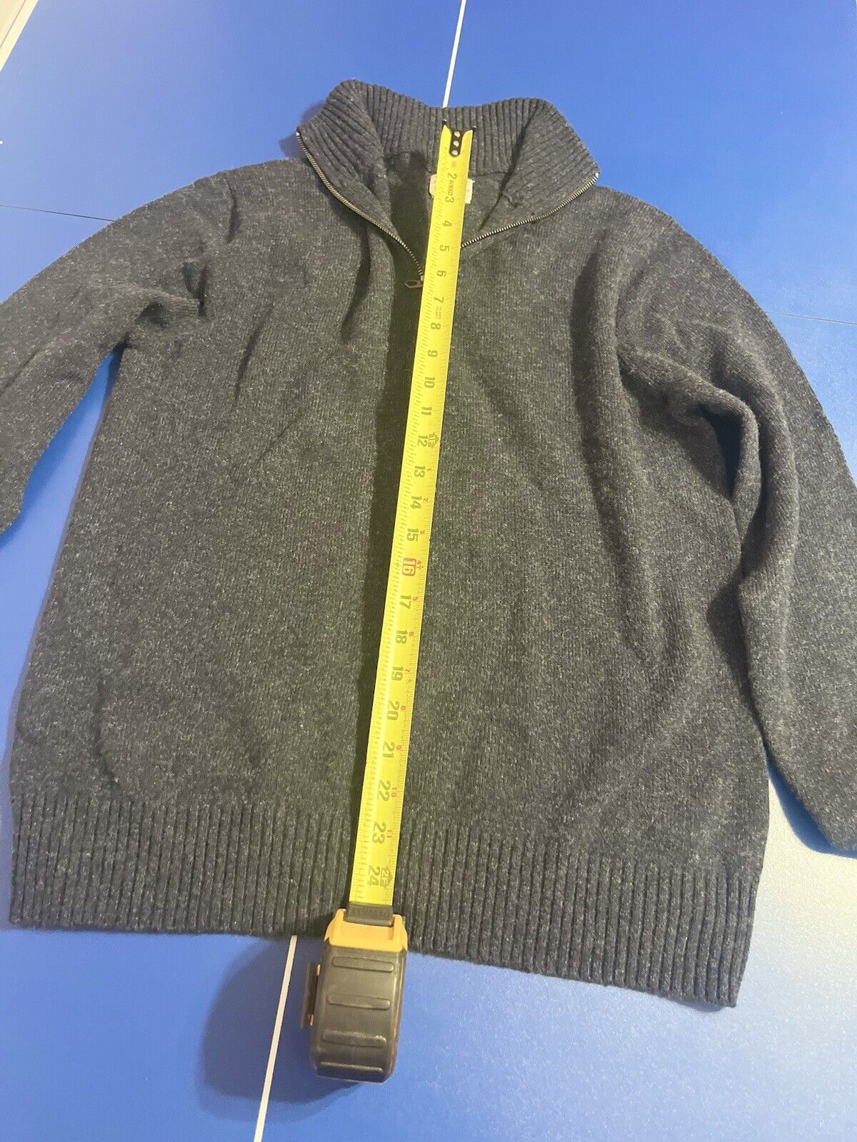 J Crew Merino Wool Sweater Mens Medium Gray Pullover Knit 1/4 Zip Up