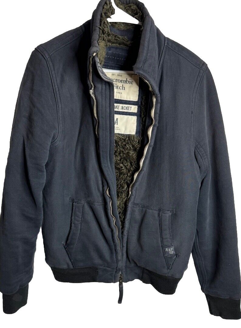 Abercrombie Fitch Indigo Lake Distressed Faux Fur Lined Jacket Medium