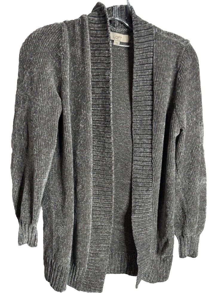 Loft Cardigan Sweater Women's Small Gray Knit Open Sweater Lightweight Solid