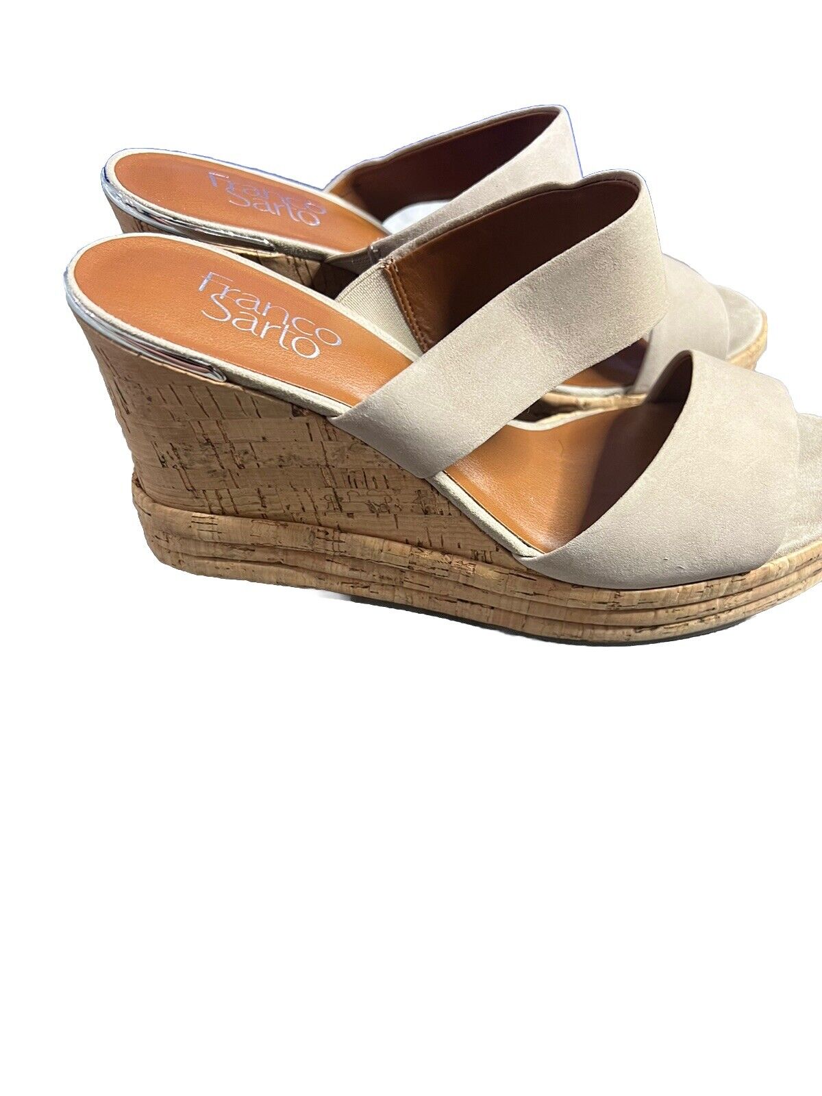 Franco Sarto Women’s Fiore Beige Suede Wedges Slip On Comfort Leather 8.5