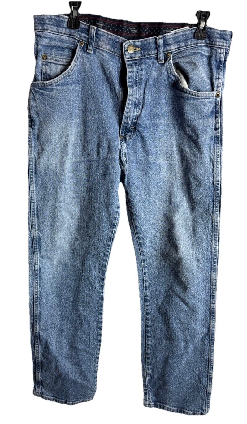 Wrangler Men Straight Blue Denim Jeans Cotton Medium Wash Size 34x30