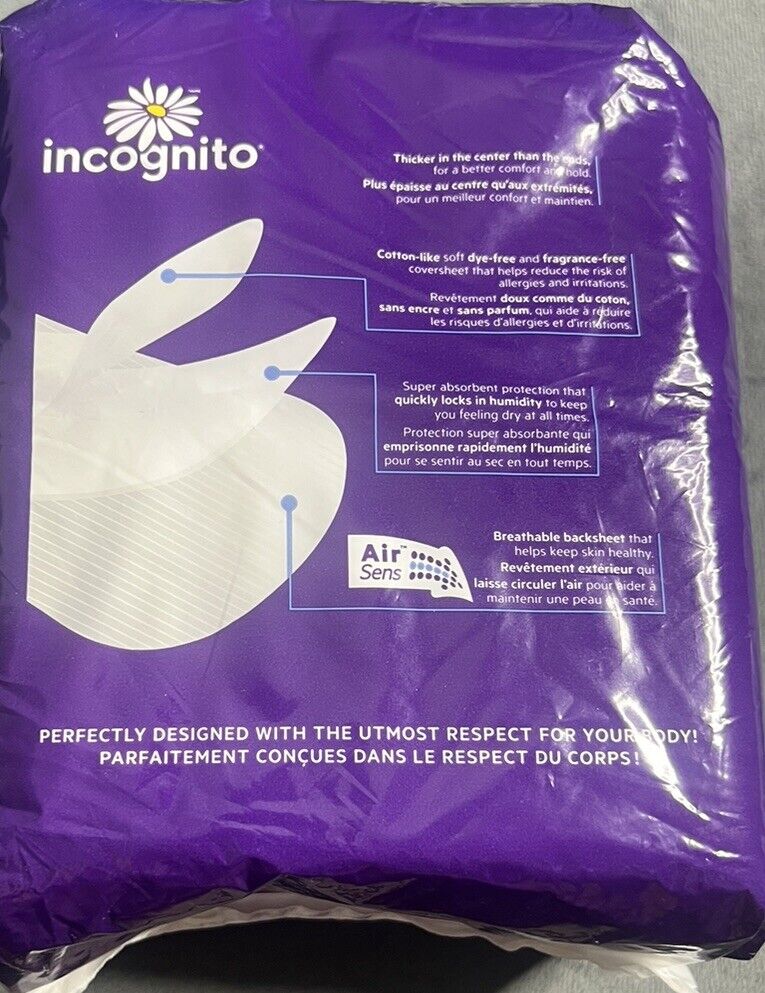 Incognito Maxi Pads With Wings Overnight Fragrance Free 14 Pads New