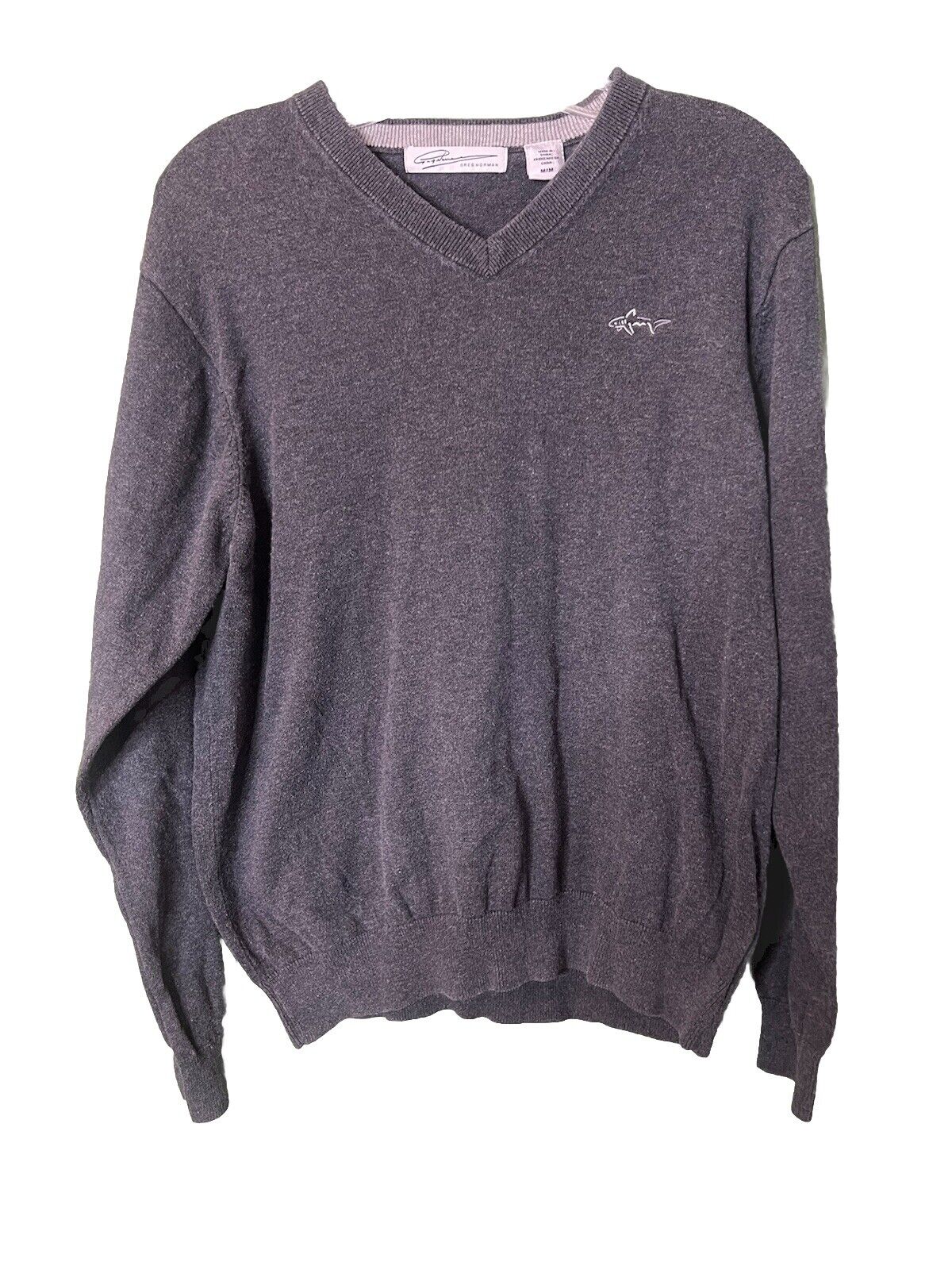 Greg Norman Men's Cotton V-Neck Sweater Grey Size Medium