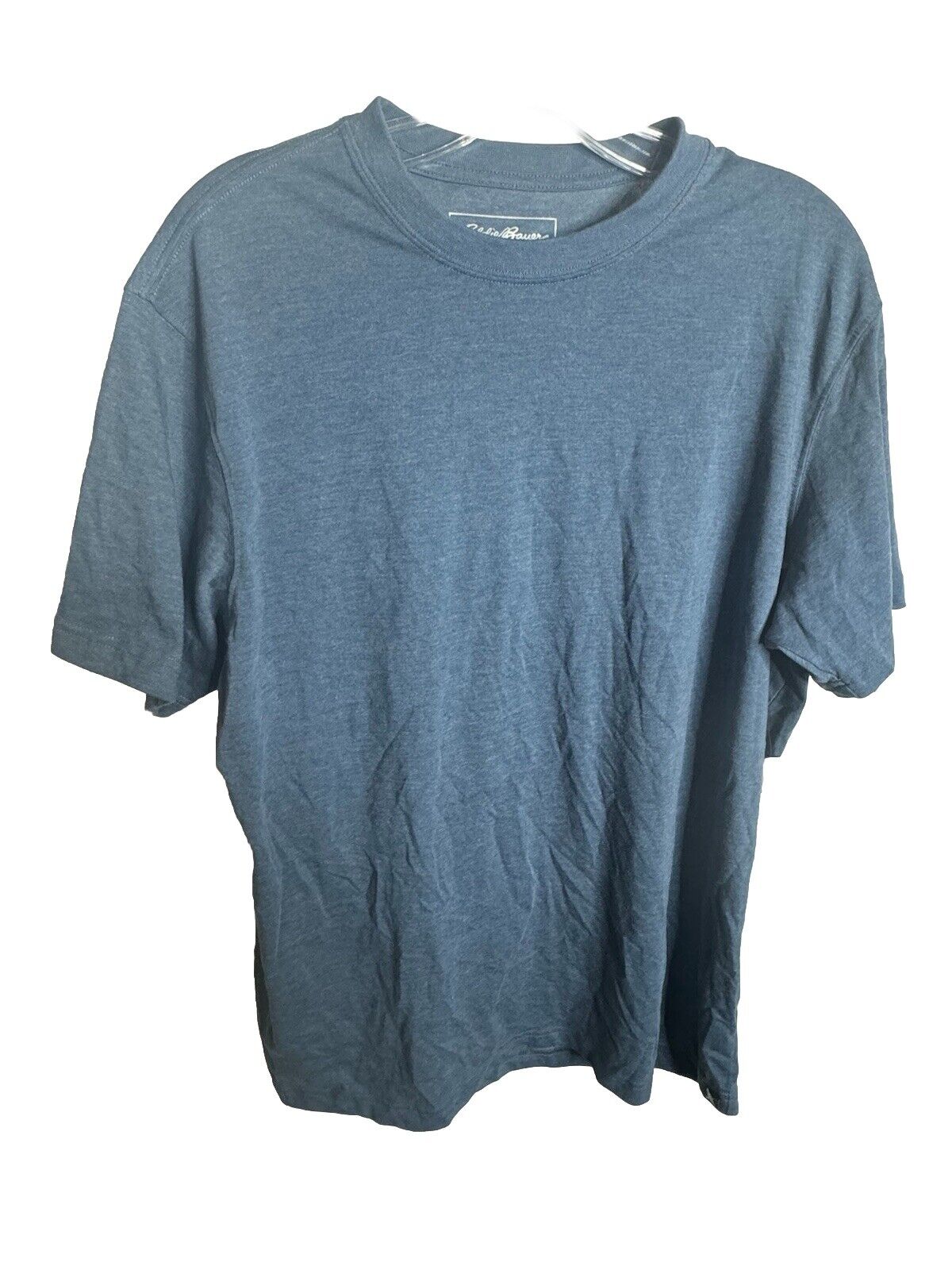Eddie Bauer Mens T Shirt Solid Blue Large Cotton Short Sleeve Crew Neck Pullover