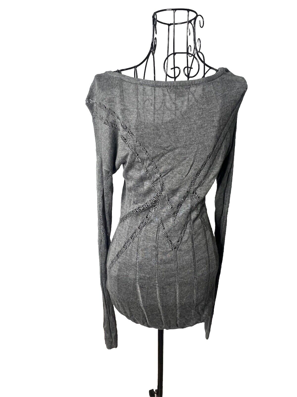 Woman's Express Gray Long Sleeve Top Sheer Sleeves sz S/P