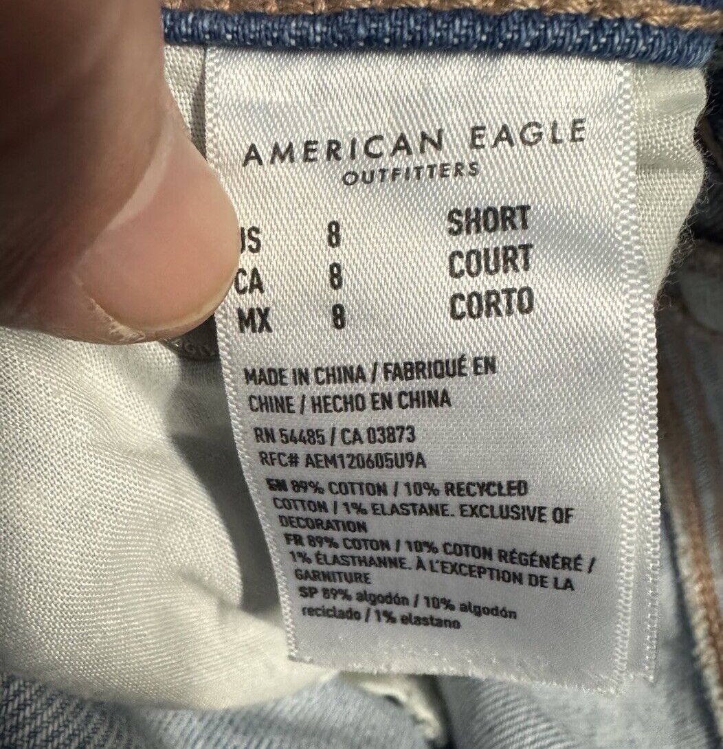 American Eagle Jeans Sz 8 Short Womens Blue Stretch Pants High Rise Jegging