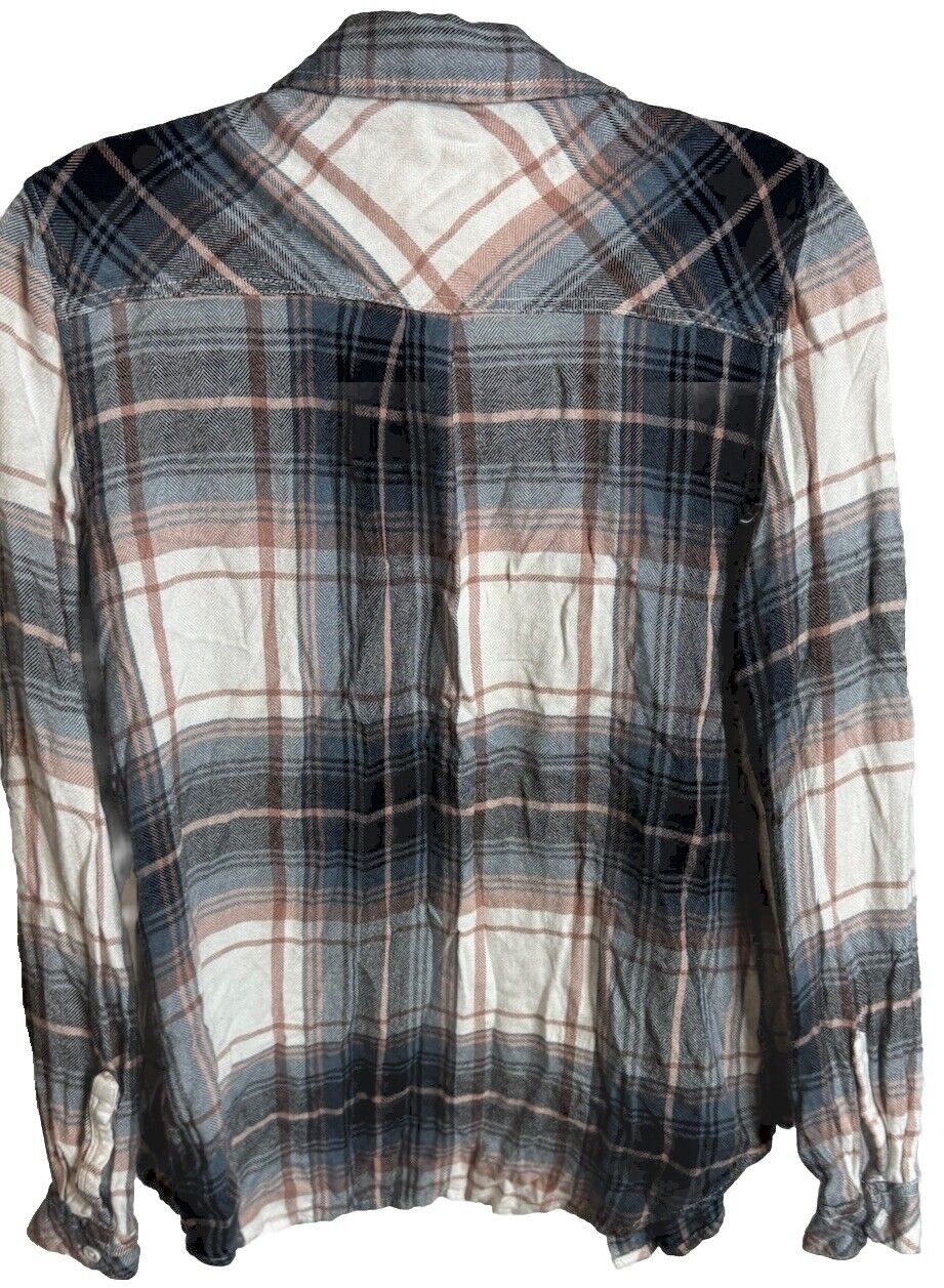 Beach Lunch Lounge Collection Womens MultiColor Plaid Button Down Shirt Small