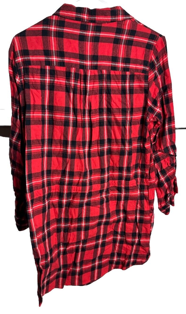 Forever 21 Womens Button Down Shirt Red Plaid Long Sleeve Cuff Collar Pocket L