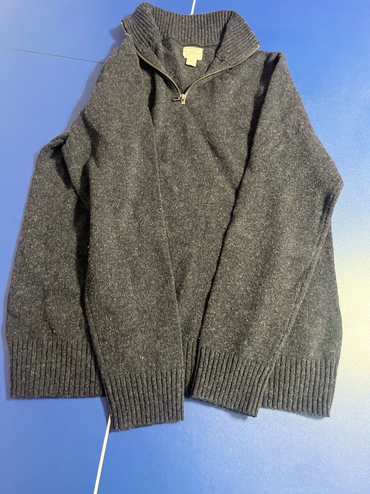 J Crew Merino Wool Sweater Mens Medium Gray Pullover Knit 1/4 Zip Up