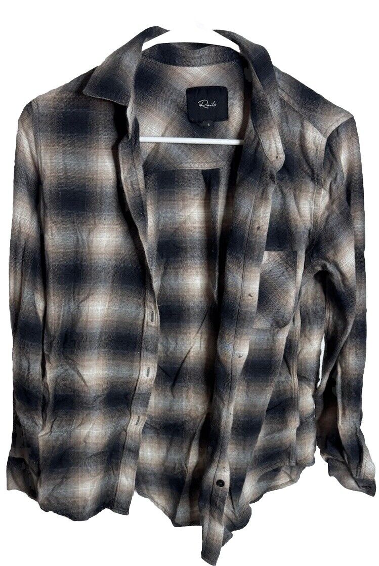 Rails Hunter Shirt Women’s Ivory Coal Blush Plaid Button Down Long Sleeve Size S