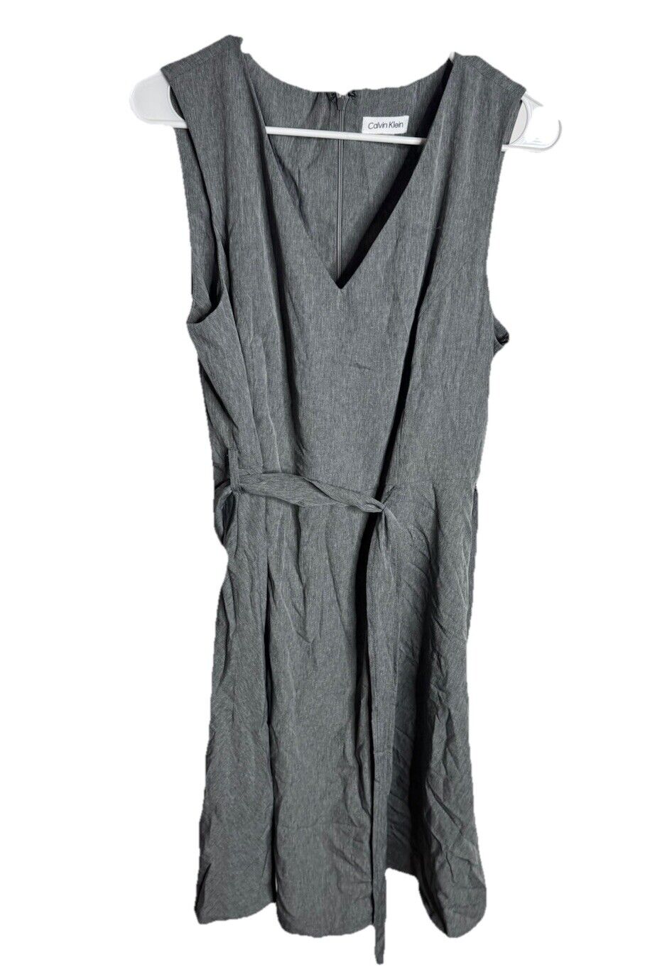 Calvin Klein Dress Women’s Sz 14 Gray Sheath Sleeveless Lined Career