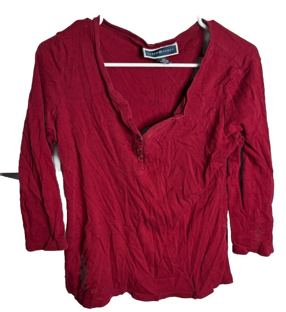 Karen Scott Solid Hardware Henley Pullover S