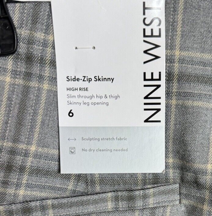 NEW Nine West Side Zip Skinny Ankle Pants Size 6 Plaid Gray NWT