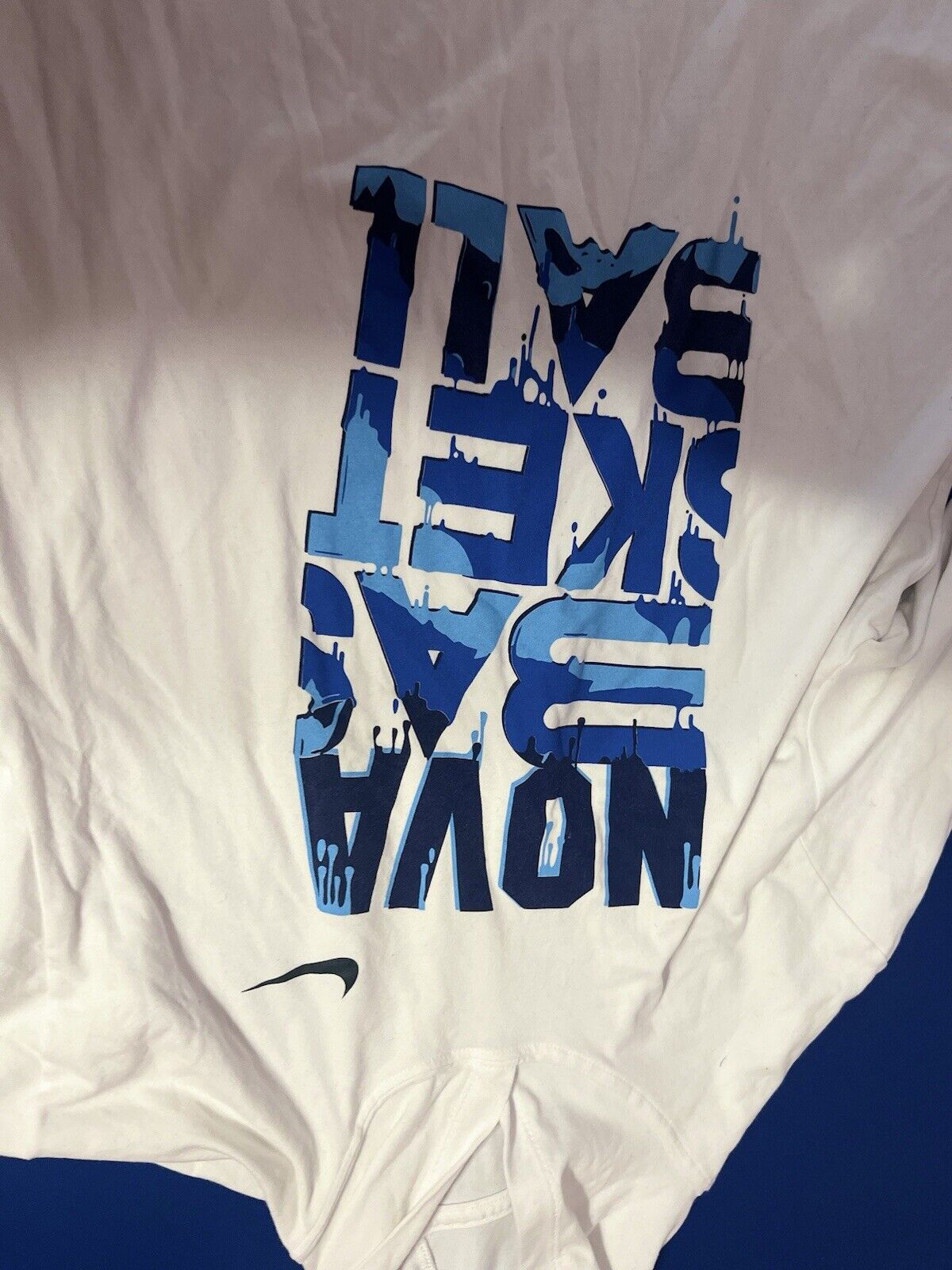 Nike Men Shirt Small White Hooded Logo Swoosh Dri Fit Long Sleeve Tee
