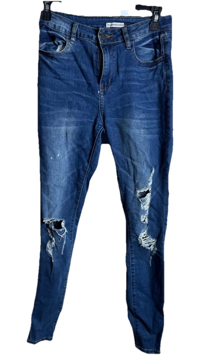 Revamped Womens Medium Wash Distressed Skinny Jeans Stretch Size 05