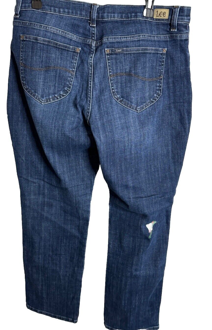 Lee Womens Blue Jeans Cotton Denim Straight Medium Wash Button Zip Stretch 16 M