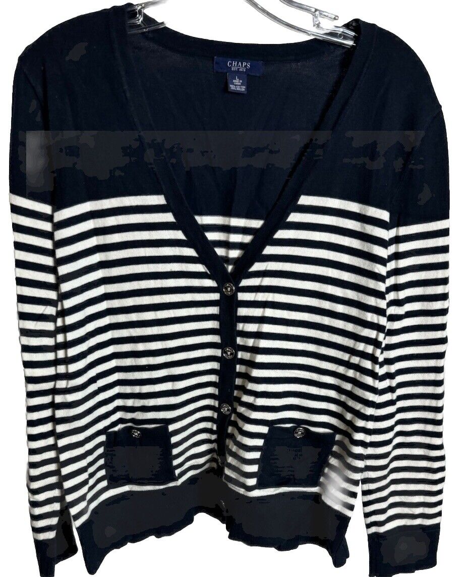 Chaps Shirt Striped Women's Button Down Scoop Neck Shirt ~ Size Large