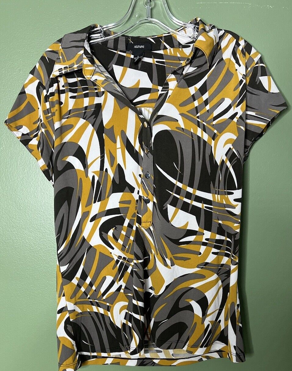 Alfani Women's 3/4 Dolman Sleeve V-Neck Top Size L Button Up