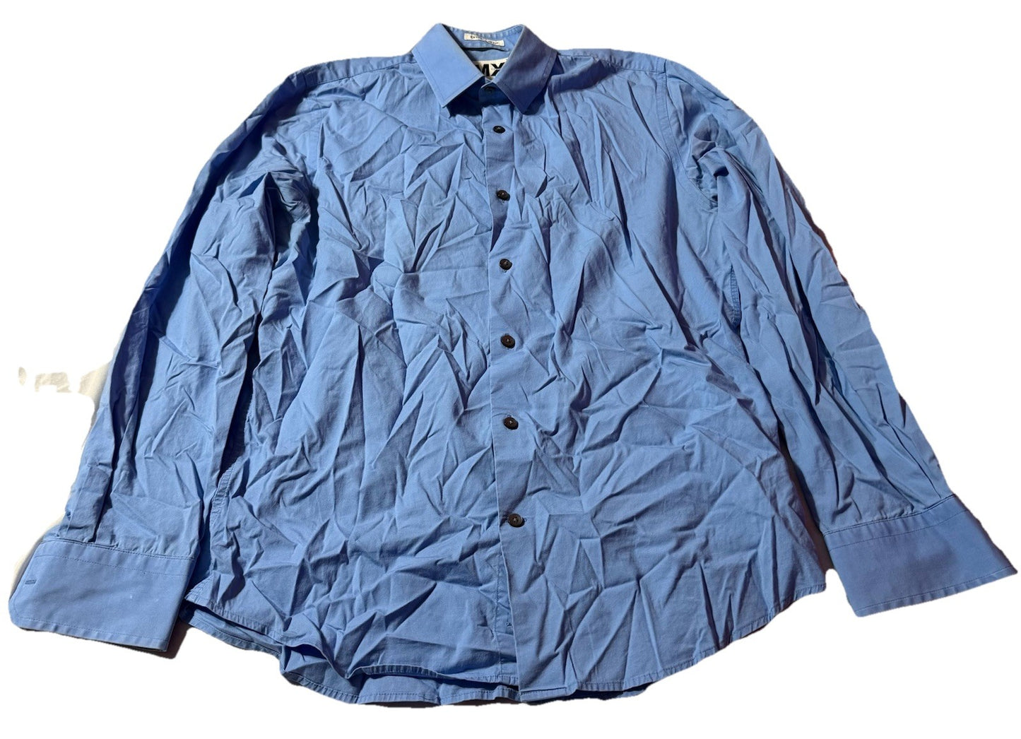 Express 1MX Shirt Mens Medium 15-15.5 Navy Blue Button Up Extra Slim Long Sleeve