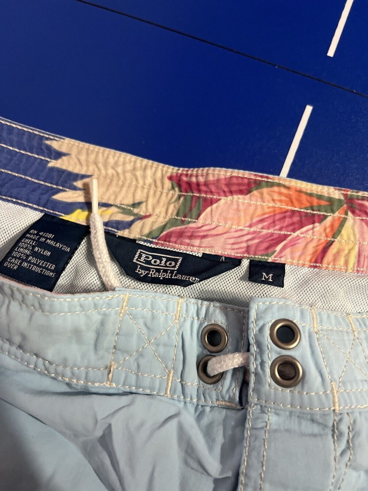 Polo Ralph Lauren Light Blue Swim Trunks Medium, Nylon, Rare Find, High Quality,
