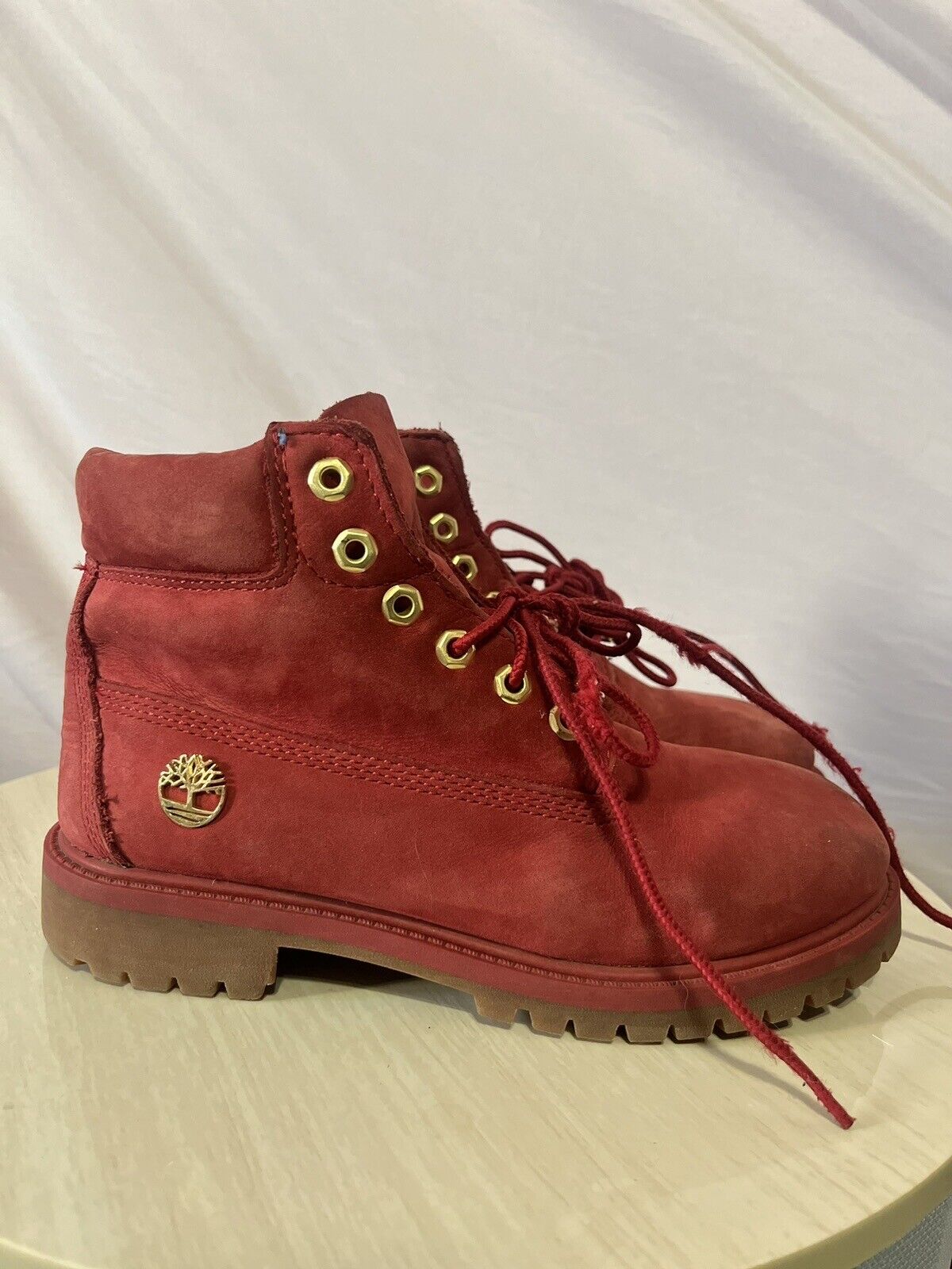 Red Timberland boots women Size 2.5, Red Suede, Waterproof Boots, High Quality