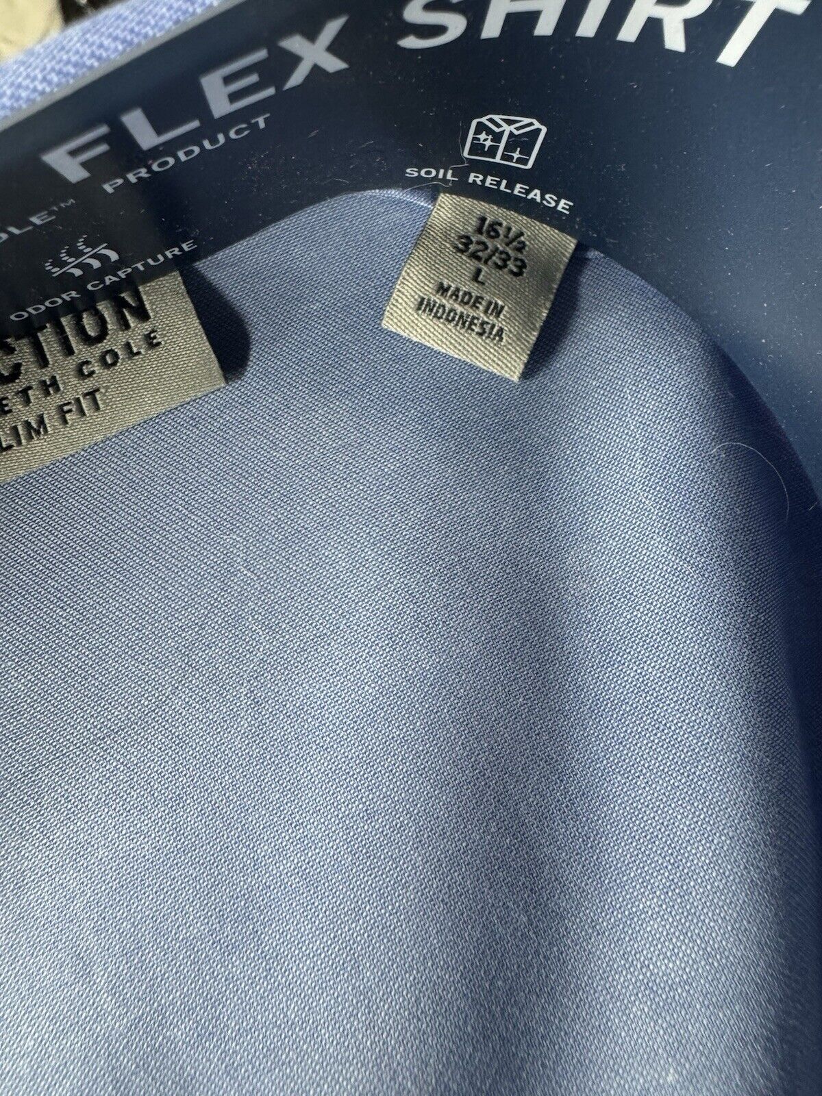 Kenneth Cole Reaction Shirt Mens Large 16.5 32/33 Slim Fit Wrinkle Resistant