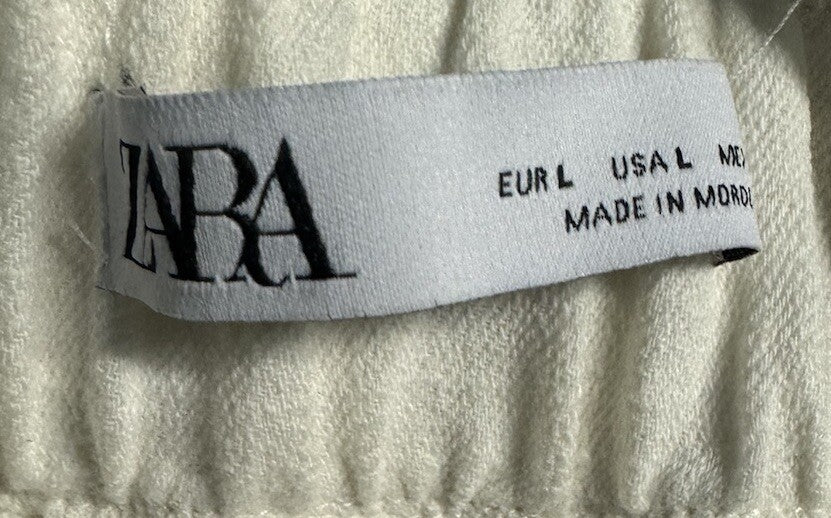 Zara Womens Wide Leg Cropped Pants Large High Rise Stretch