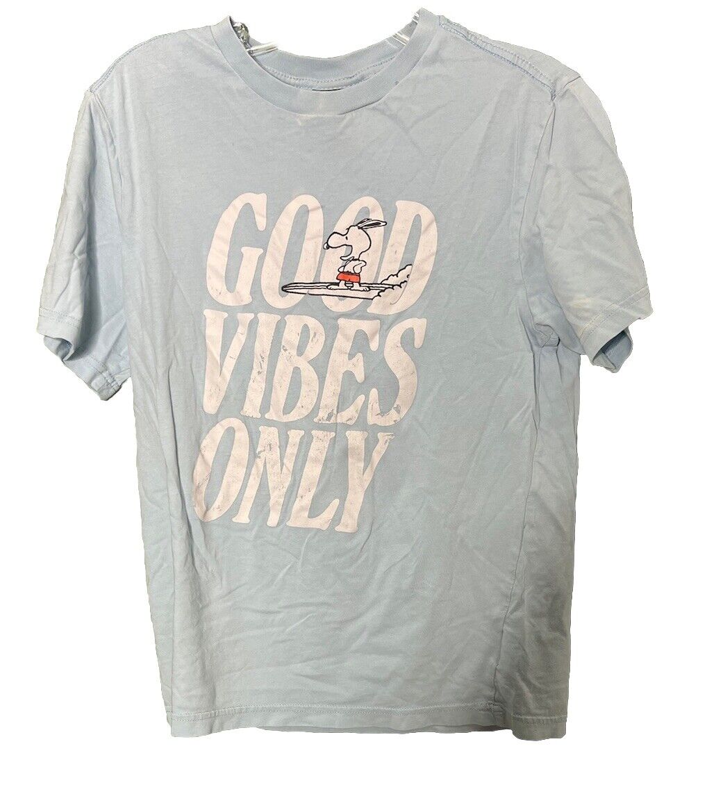 H & M Peanuts Womens Good Vibes Only Snoopy Short Sleeve Shirt Size S