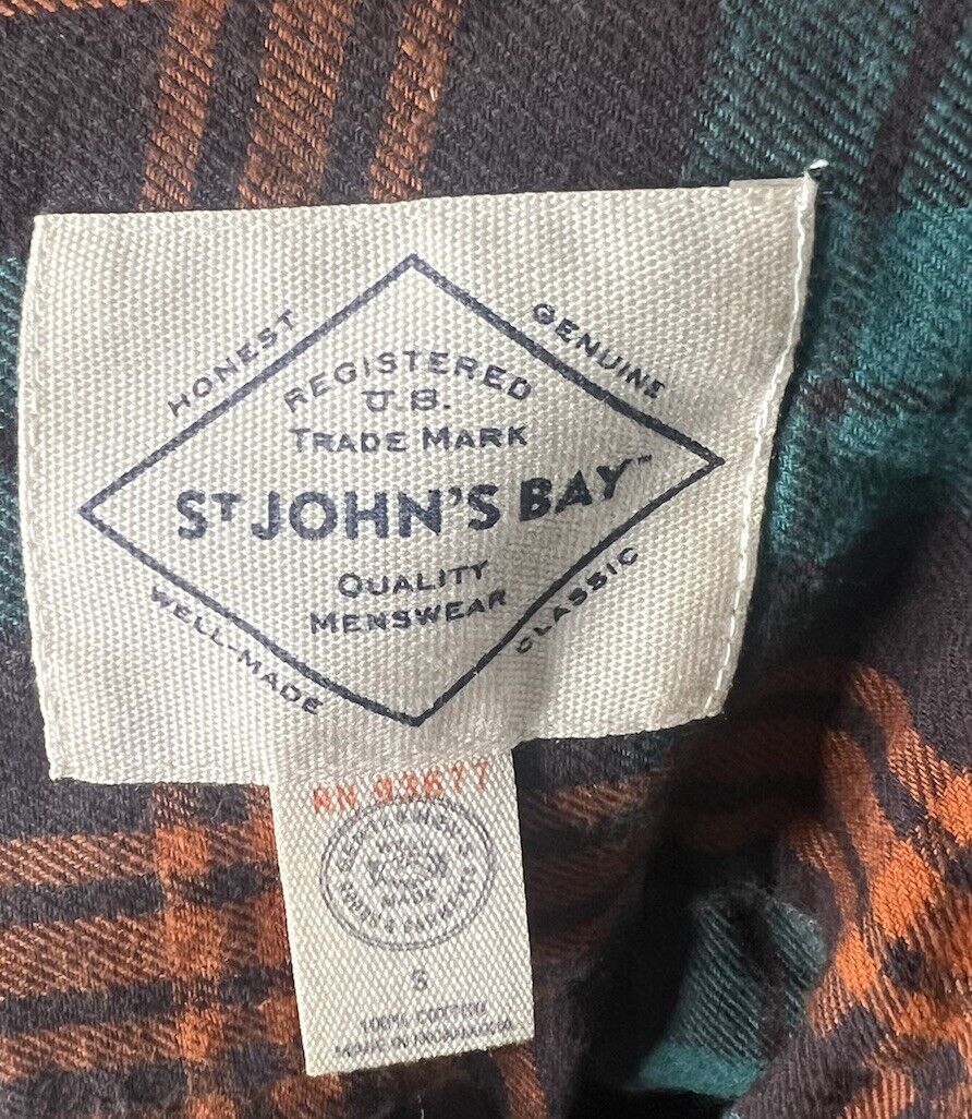St John Bay Button Down Shirt Adult Small Flannel Long Sleeve Plaid Men's
