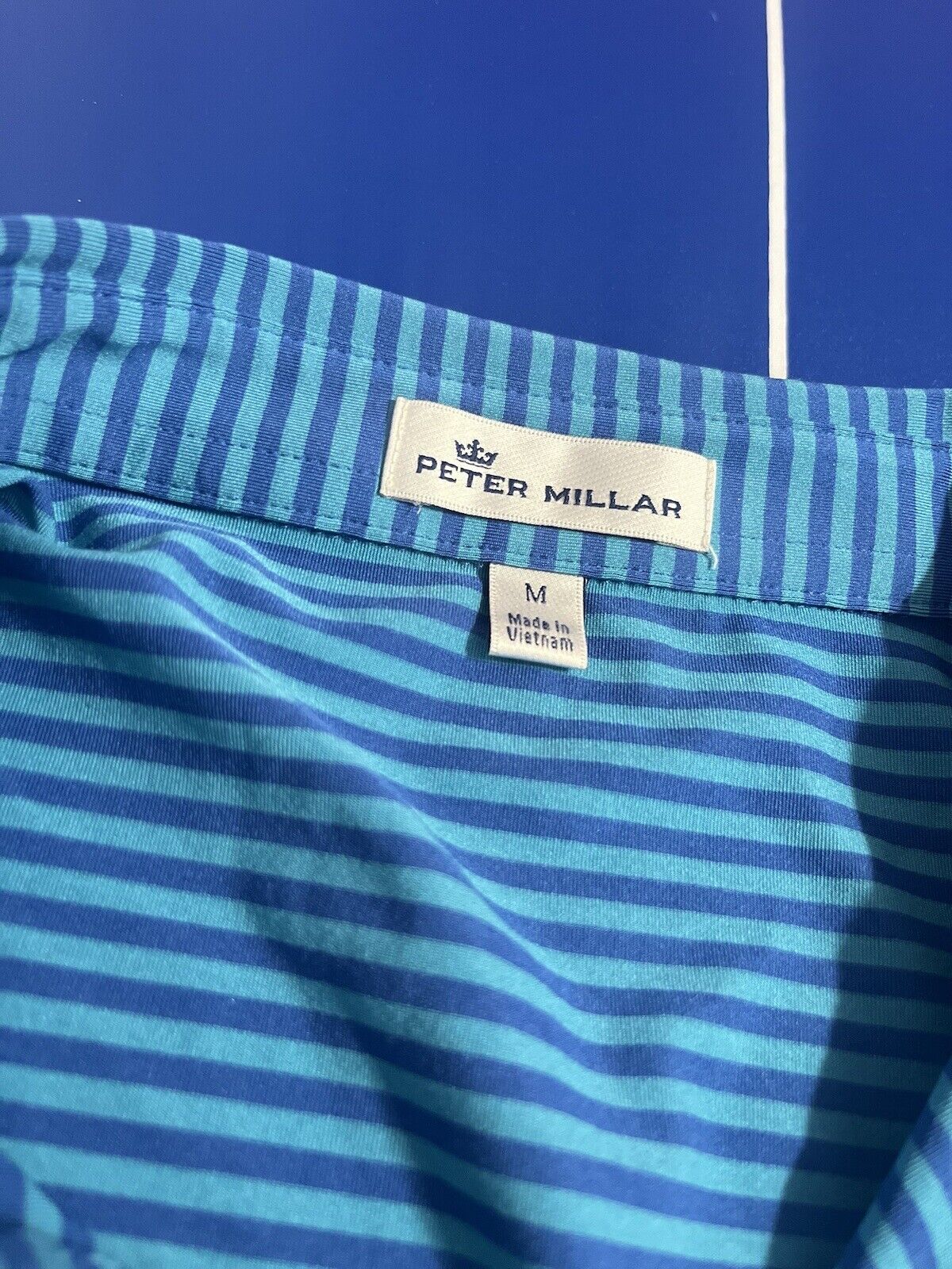 PETER MILLAR SUMMER COMFORT ATHLETIC GOLF POLO SHIRT Mens M Striped Blue