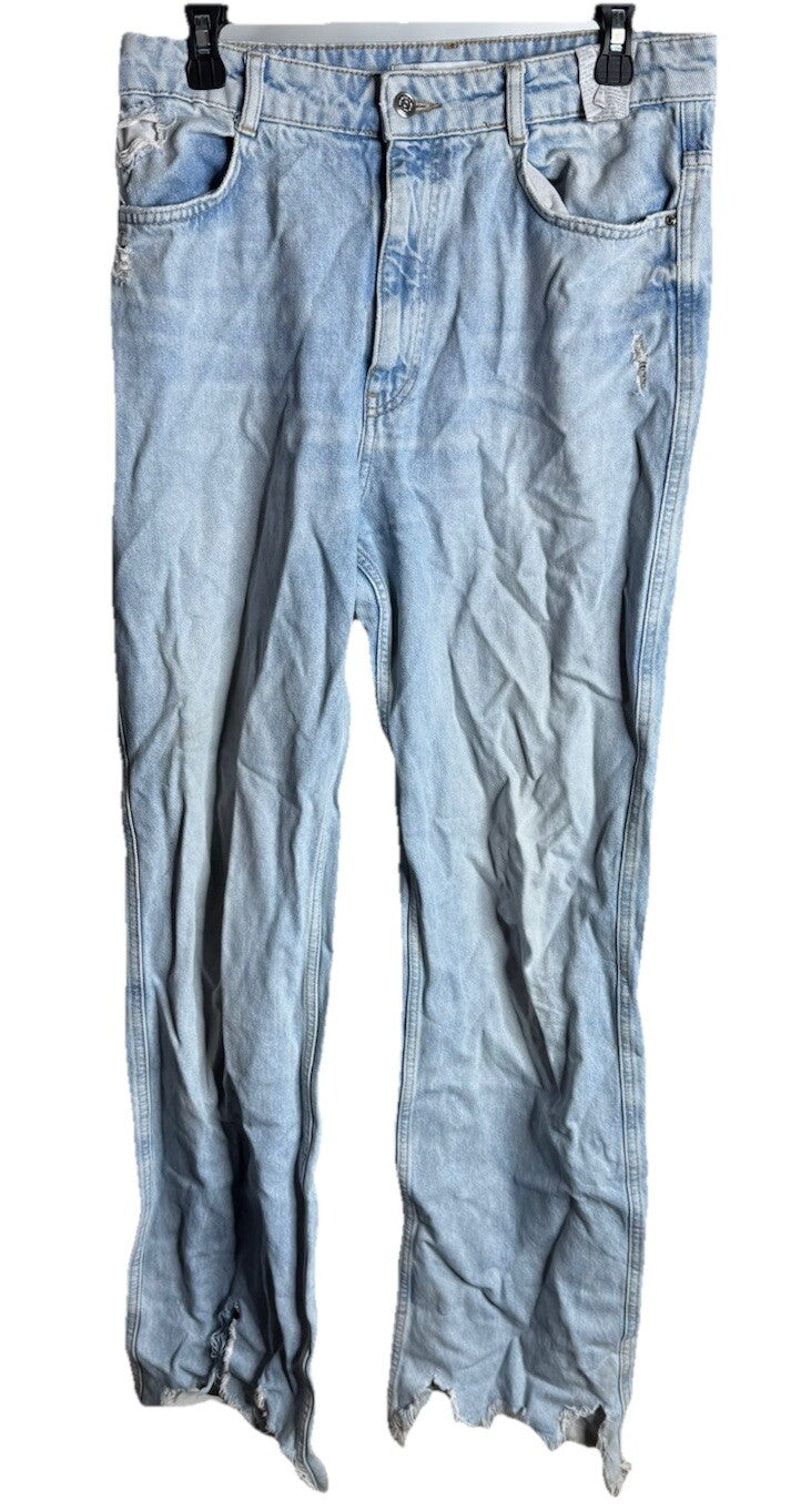 Zara Jeans Womens 10 Denim High Rise Straight Cropped Raw Hem