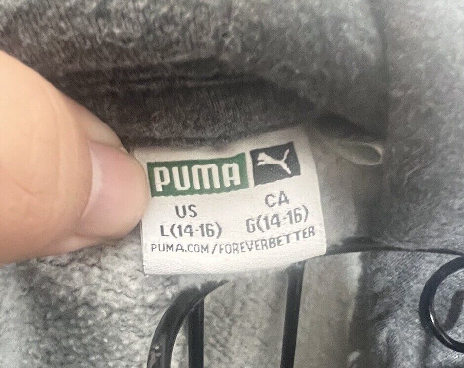 Puma pull over hoodie sweater girls size large 14/16 long sleeve Gray