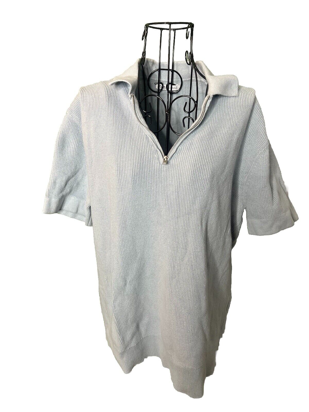 Zara Men's Polo Knit Shirt Short Sleeve Collared 3/4 Zip Size Medium