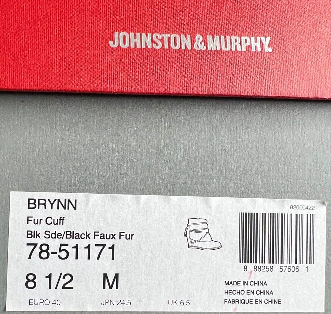 Johnston & Murphy Size 8.5 Brynn Fur Cuff Blk Sde/Black Faux Fur/