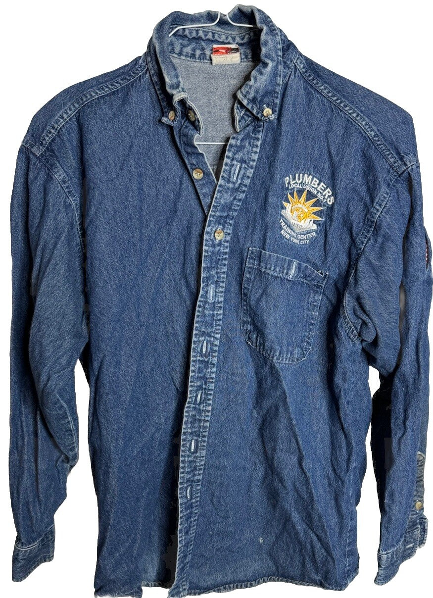 UNION LINE Vintage USA Made Denim Jean Work Shirt Blue Button Down Collar Men M