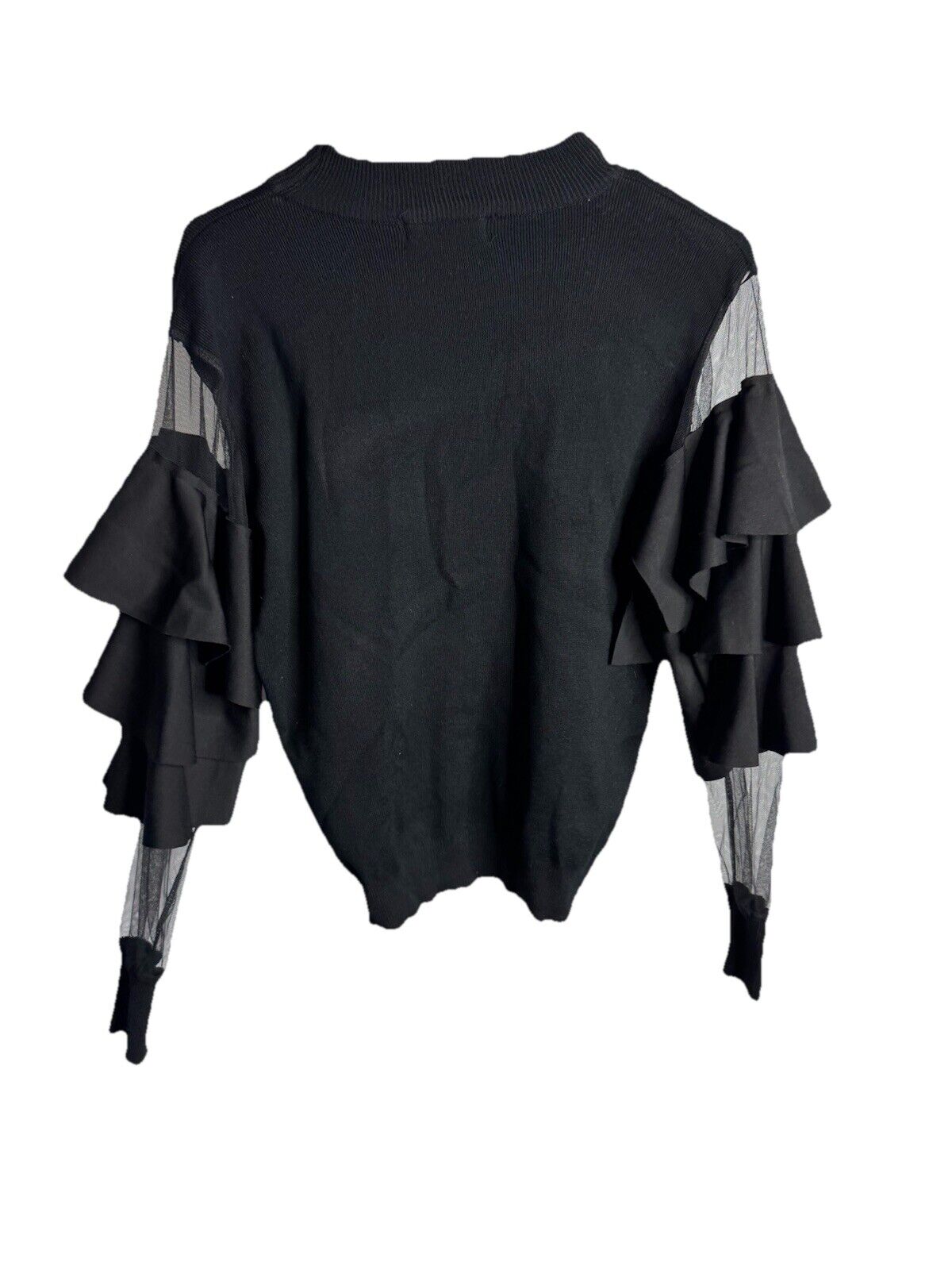 Beulah Style Ribbed Tight Fitting Shirt W/ Puff Tapered Bottom Sleeves Size M/L