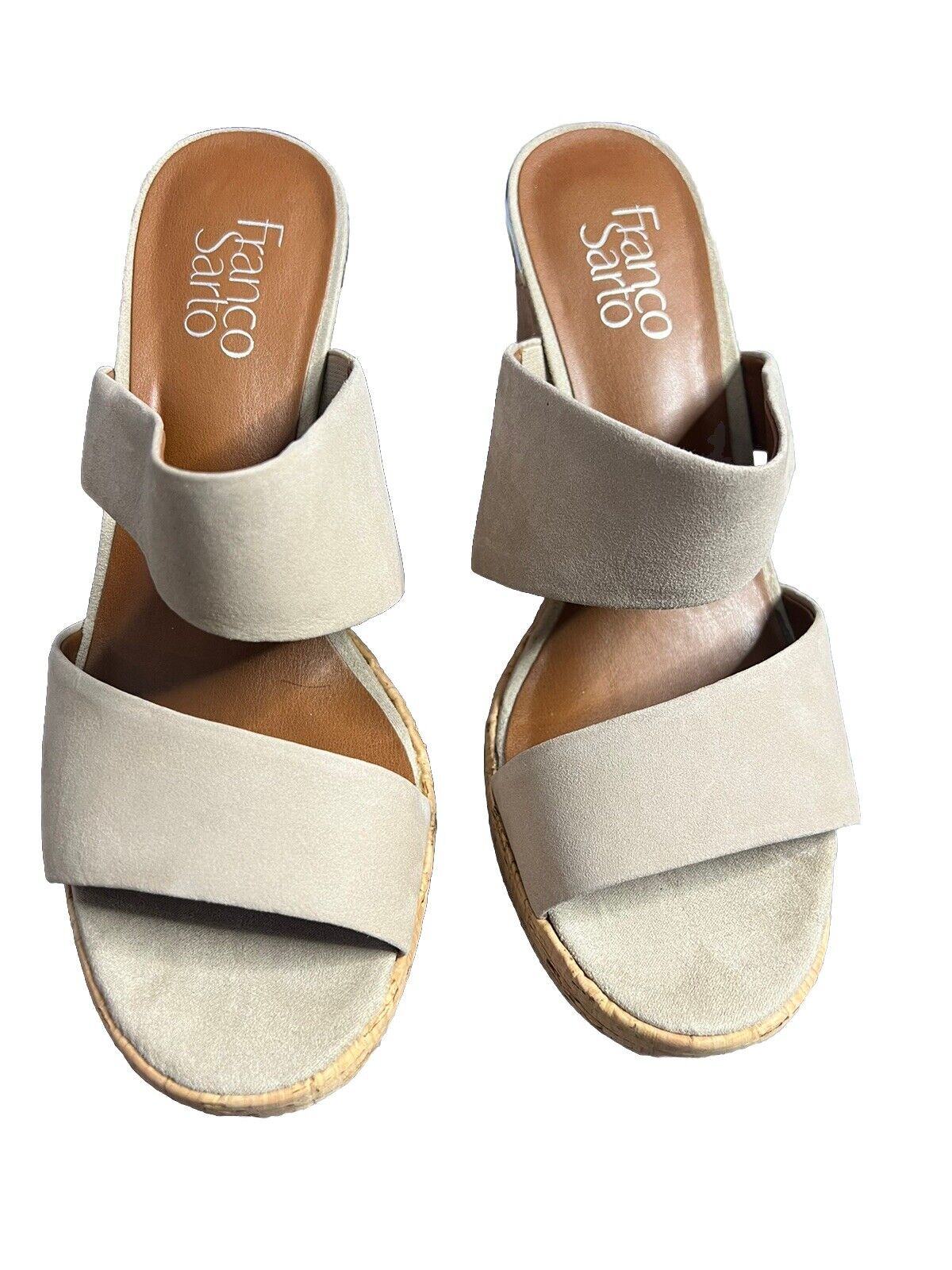 Franco Sarto Women’s Fiore Beige Suede Wedges Slip On Comfort Leather 8.5