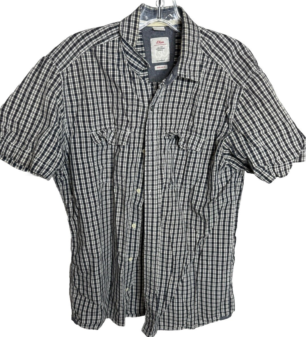 S.Oliver Men's Shirt Size Medium Patterned Short Sleeve Button Up