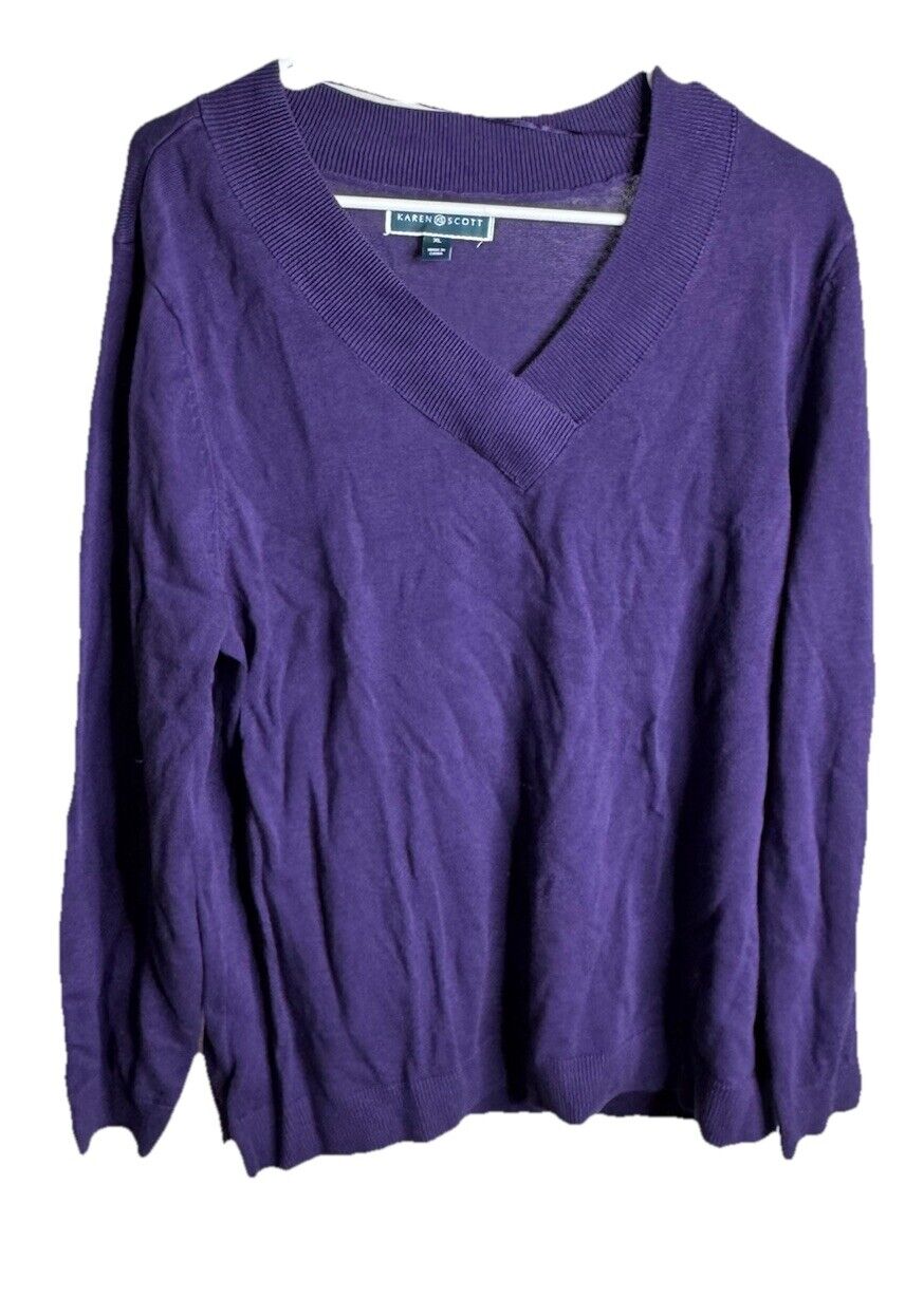 Karen Scott | Women's Cotton V-Neck Sweater | XL
