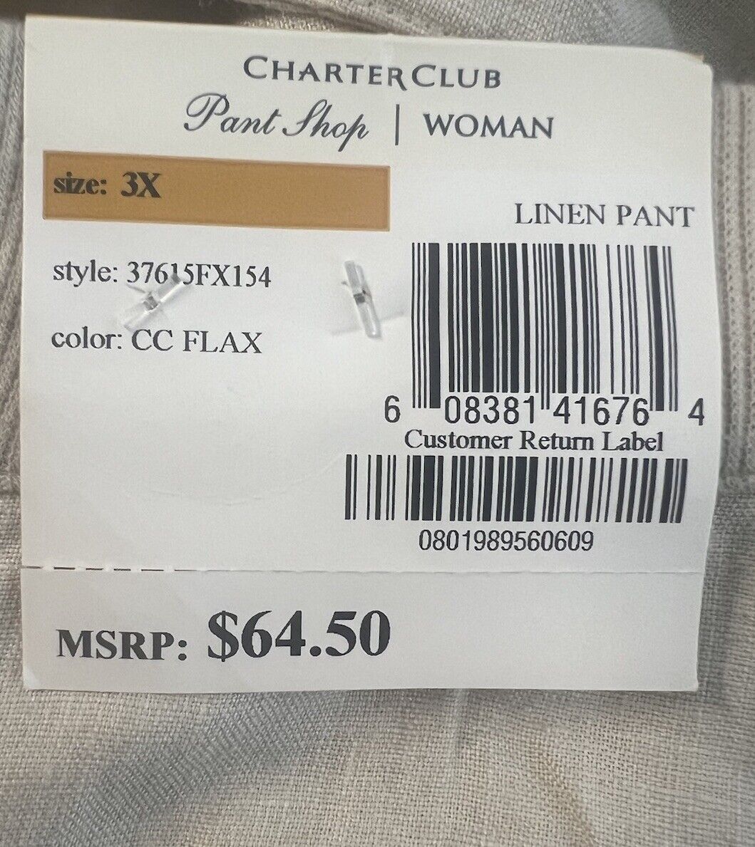 Charter Club Linen Drawstring-Waist Pants White Size 3X