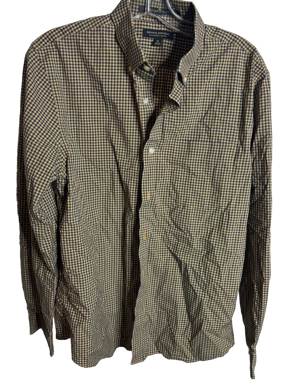 Banana Republic Shirt Mens Medium Standard Fit Olive Brown Cotton Button Down