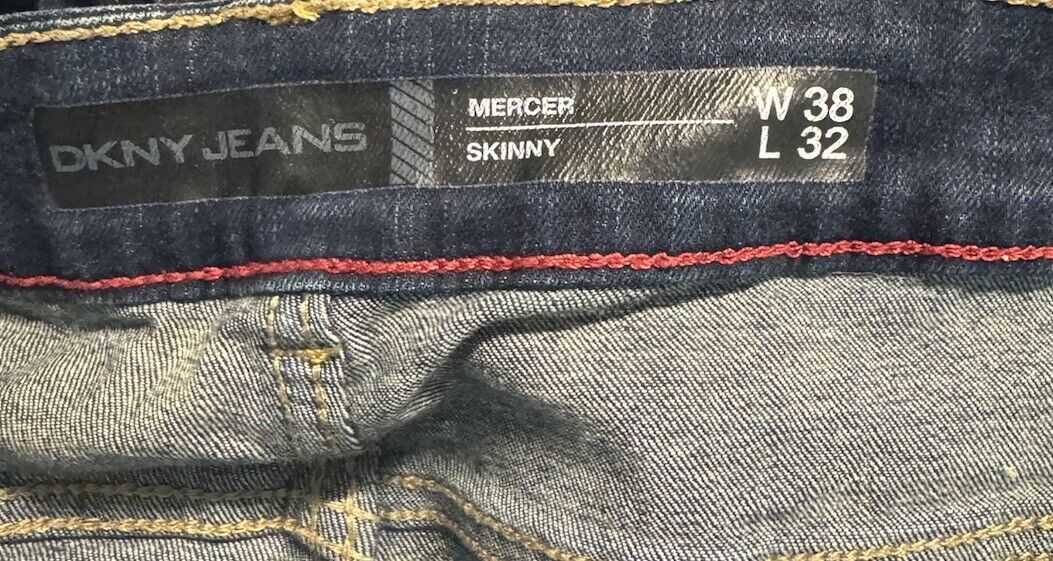 DKNY Men's Size 38x32 in Straight Regular Relaxed Blue Cotton Blend Jeans