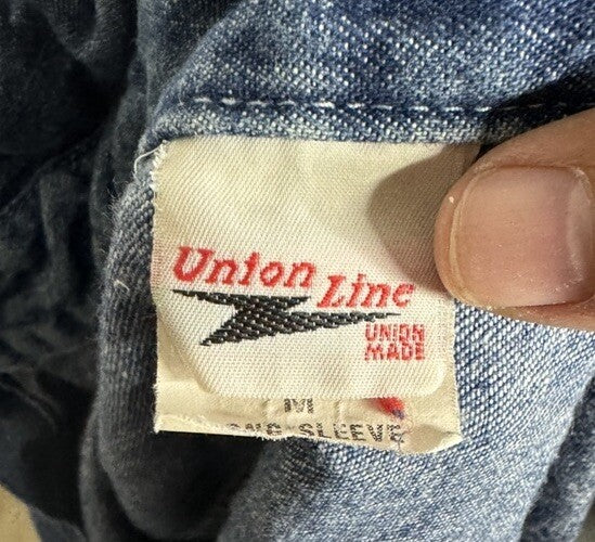UNION LINE Vintage USA Made Denim Jean Work Shirt Blue Button Down Collar Men M