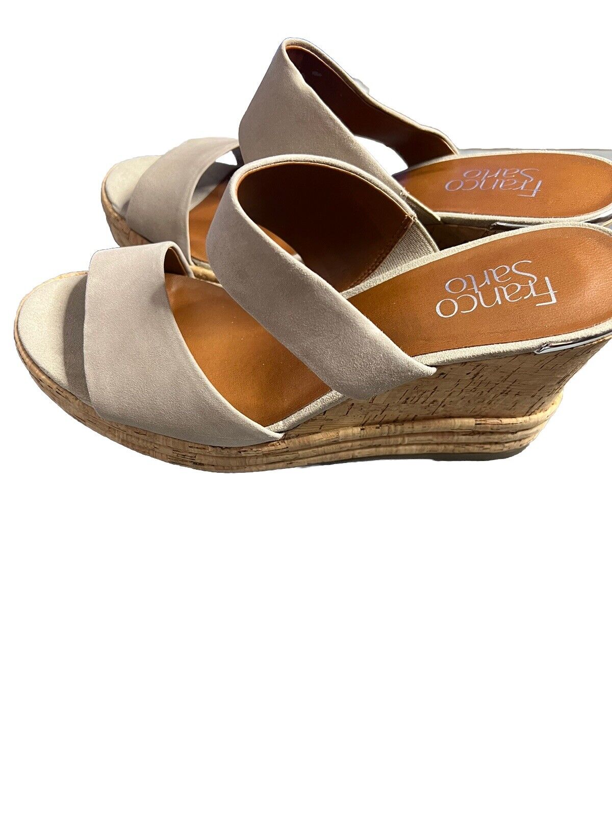 Franco Sarto Women’s Fiore Beige Suede Wedges Slip On Comfort Leather 8.5