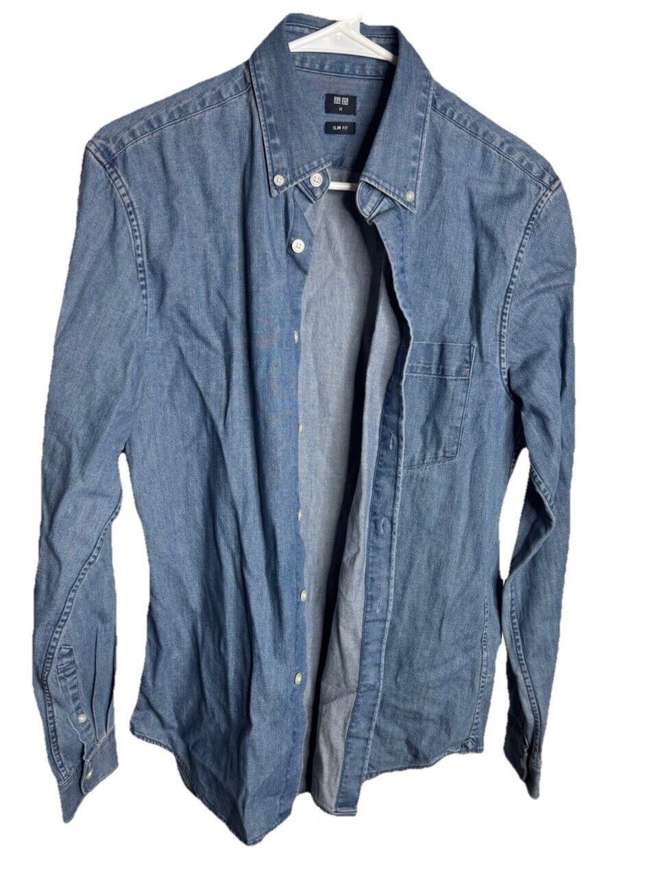 Uniqlo Long Sleeve Button Denim Shirt Mens Medium Blue