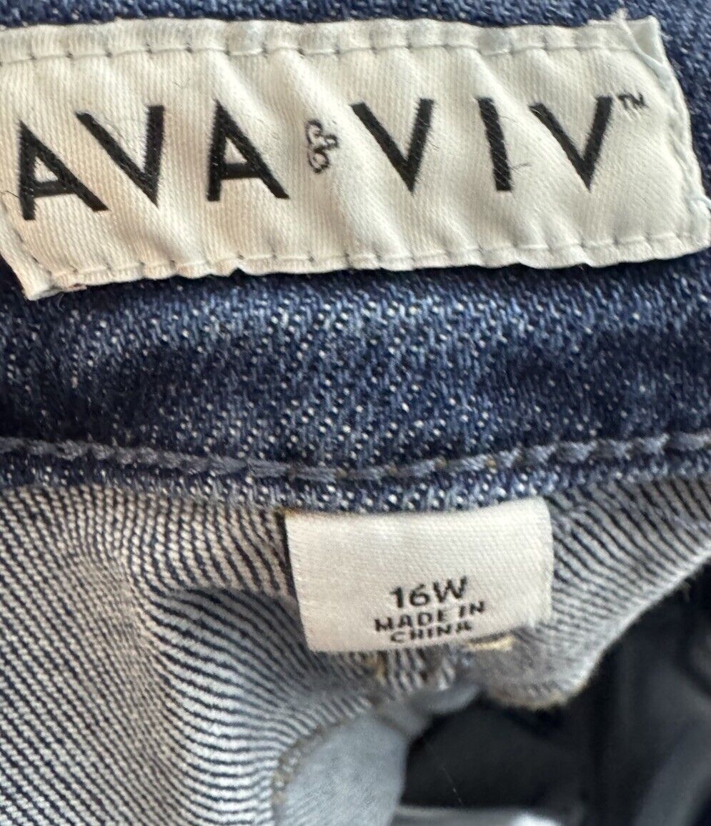 Ava & Viv Jeans Womens 16W Dark Wash Skinny Stretch Mid Rise Distressed