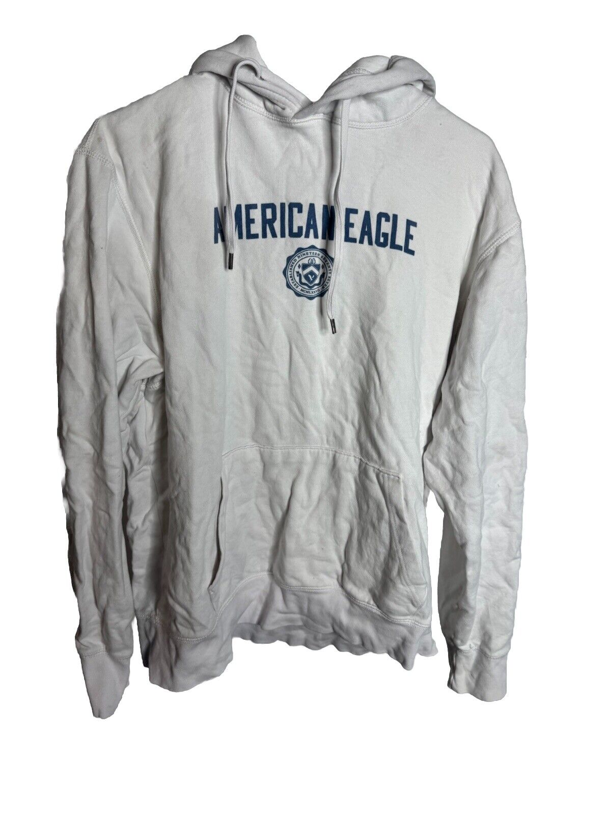American Eagle Pullover Hoodie Large Mens Gray AE Logo Classic Fit Retro Preppy